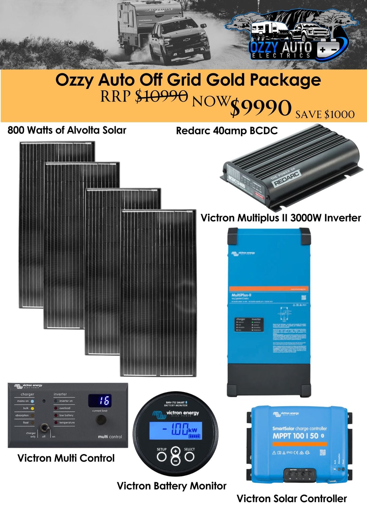 Ozzy Auto Electrics Victron Gold Off Grid Lithium Package - SUPPLIED & INSTALLED - Ozzy Auto Electrics